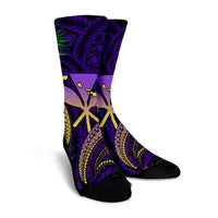 Hawaii Shark Polynesian Tropical Crew Socks - Purple - AH - Polynesian Pride