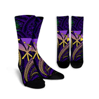 Hawaii Shark Polynesian Tropical Crew Socks - Purple - AH Crew Socks White - Polynesian Pride