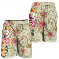 Hawaii Triple Marble Turtle Polynesian Hibiscus Men's Shorts - AH - Benjamin Style - Beige - Polynesian Pride