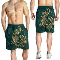 Hawaii Triple Marble Turtle Polynesian Hibiscus Men's Shorts - AH - Benjamin Style - Green - Polynesian Pride