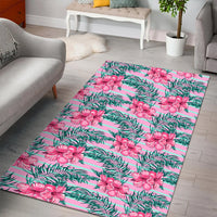 Hawaii Tropical Flowers Palm Leaves Hibiscus Strips Area Rug - AH - Polynesian Pride