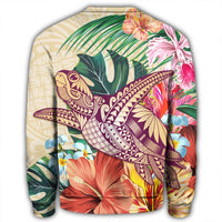 Hawaii Tropical Hibiscus Turtle Beige Sweatshirt - AH - Polynesian Pride