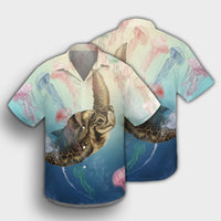 Hawaii Turtle And Jellyfish In Deep Sea Moana Hawaiian Shirt - AH - Polynesian Pride