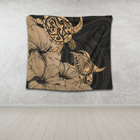 Hawaii Turtle Tapestry Polynesian Hibiscus Art Gold - AH - Polynesian Pride