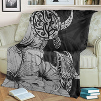 Hawaii Turtle Premium Blankets Polynesian Hibiscus Art Gray - AH - Polynesian Pride