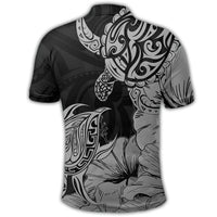 Hawaii Turtle Polo Shirt Polynesian Hibiscus Art Gray - Polynesian Pride