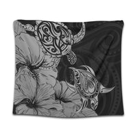 Hawaii Turtle Tapestry Polynesian Hibiscus Art Gray - AH Wall Tapestry Black - Polynesian Pride