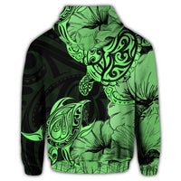 Hawaiian Turtle Hoodie Polynesian Hibiscus Art Green - Polynesian Pride