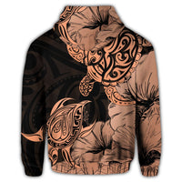 Hawaii Turtle Zip Hoodie Polynesian Hibiscus Art Organe - Polynesian Pride