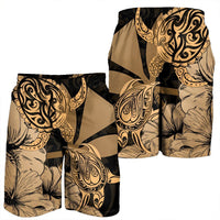 Hawaii Turtle Men's Shorts Polynesian Hibiscus Art Ver 2.0 Gold - AH - Polynesian Pride