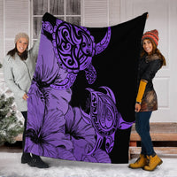 Hawaii Turtle Premium Blankets Polynesian Hibiscus Art Violet - AH - Polynesian Pride