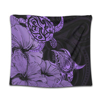 Hawaii Turtle Tapestry Polynesian Hibiscus Art Violet - AH Wall Tapestry Black - Polynesian Pride