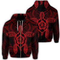 Hawaii Turtle Fixed Red Zip Hoodie Unisex Art - Polynesian Pride