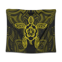 Hawaii Turtle Fixed Yellow Tapestry AH Wall Tapestry Black - Polynesian Pride