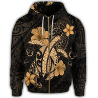 Hawaii Turtle Flower Polynesian Zip Hoodie Gold - Polynesian Pride