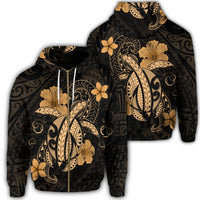 Hawaii Turtle Flower Polynesian Zip Hoodie Gold Unisex Art - Polynesian Pride