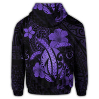 Hawaii Turtle Flower Polynesian Zip Hoodie Purple - Polynesian Pride