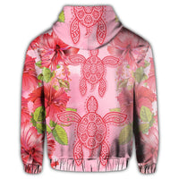 Hawaii Turtle Hibiscus Zip Hoodie Pink Style - Polynesian Pride