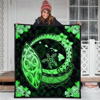 Hawaii Turtle Hibiscus Map Polynesian Premium Quilts Green - AH - Polynesian Pride