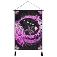 Hawaii Turtle Hibiscus Map Polynesian Hanging Poster Pink - AH Hanging Poster Cotton And Linen - Polynesian Pride