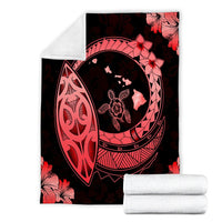 Hawaii Turtle Hibiscus Map Polynesian Premium Blankets Red - AH - Polynesian Pride