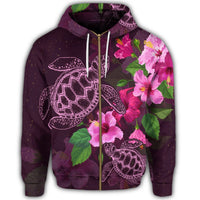 Hawaii Turtle Hibiscus Pink Simple Zip Hoodie - Polynesian Pride