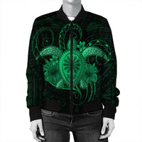 Hawaii Turtle Hibiscus Polynesian Bomber Jacket - Full Style - Green - AH - Polynesian Pride