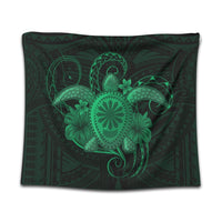 Hawaii Turtle Hibiscus Polynesian Tapestry - Full Style - Green - AH Wall Tapestry Black - Polynesian Pride