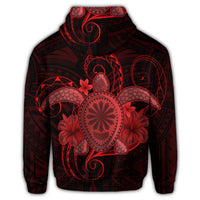 Hawaii Turtle Hibiscus Polynesian Zip Hoodie Full Style Red - Polynesian Pride