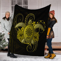 Hawaii Turtle Hibiscus Polynesian Premium Blankets - Full Style - Yellow - AH - Polynesian Pride