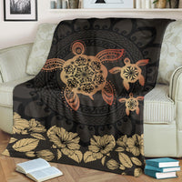 Hawaii Turtles Hibiscus Premium Blanket - Latte Style - AH - Polynesian Pride