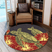 Hawaii Turtle Hibiscus Red Round Carpet - AH - Polynesian Pride