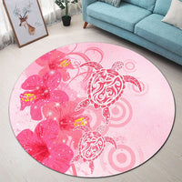 Hawaii Turtle Hibiscus Vintage Pink Round Carpet - AH - Polynesian Pride