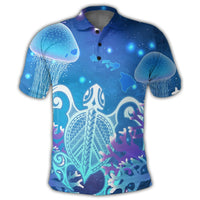 Hawaii Turtle Jellyfish Coral Polo Shirt Galaxy Polo Shirt - Polynesian Pride