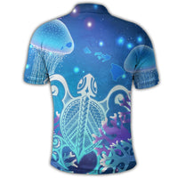 Hawaii Turtle Jellyfish Coral Polo Shirt Galaxy Polo Shirt - Polynesian Pride