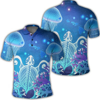 Hawaii Turtle Jellyfish Coral Polo Shirt Galaxy Polo Shirt Unisex Black - Polynesian Pride