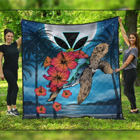 Hawaii Turtle Kanaka Hibiscus Stary Night Premium Quilts - AH Black - Polynesian Pride