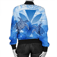 Hawaii Turtle Kanaka Plumeria Polynesian Bomber Jacket Blue - AH - Polynesian Pride