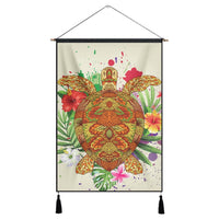 Hawaii Turtle Life Hibiscus Design Hanging Poster - AH Hanging Poster Cotton And Linen - Polynesian Pride