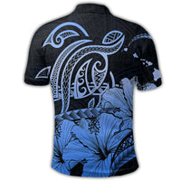 Hawaii Turtle Map Polynesian Polo Shirt Safety Blue - Polynesian Pride