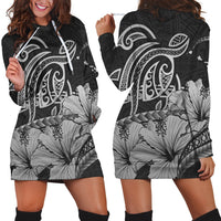 Hawaii Turtle Map Polynesian Hoodie Dress Safety Gray - AH Black - Polynesian Pride