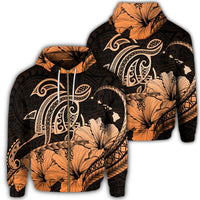 Hawaii Turtle Map Polynesian Zip Hoodie Safety Orange Unisex Art - Polynesian Pride