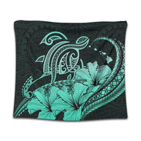 Hawaii Turtle Map Polynesian Tapestry Safety Turquoise - AH Wall Tapestry Black - Polynesian Pride