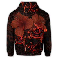 Hawaiian Turtle Ohana Hibiscus Poly Hoodie Orange - Polynesian Pride