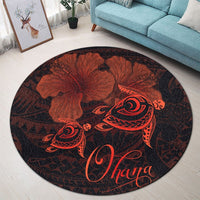 Hawaii Turtle Ohana Hibiscus Poly Round Carpet - Orange - AH - Polynesian Pride