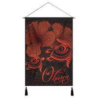 Hawaii Turtle Ohana Hibiscus Poly Hanging Poster - Orange - AH Hanging Poster Cotton And Linen - Polynesian Pride