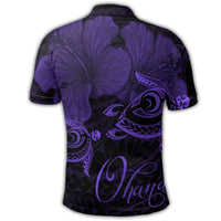 Hawaii Turtle Ohana Hibiscus Poly Polo Shirt Purple - Polynesian Pride