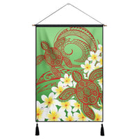 Hawaii Turtle Plumeria Hanging Poster - Green Style - AH Hanging Poster Cotton And Linen - Polynesian Pride