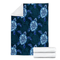 Hawaii Turtle Plumeria Blue Premium Blankets - AH - Polynesian Pride