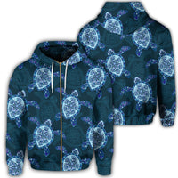 Hawaii Turtle Plumeria Blue Zip Hoodie Unisex Art - Polynesian Pride